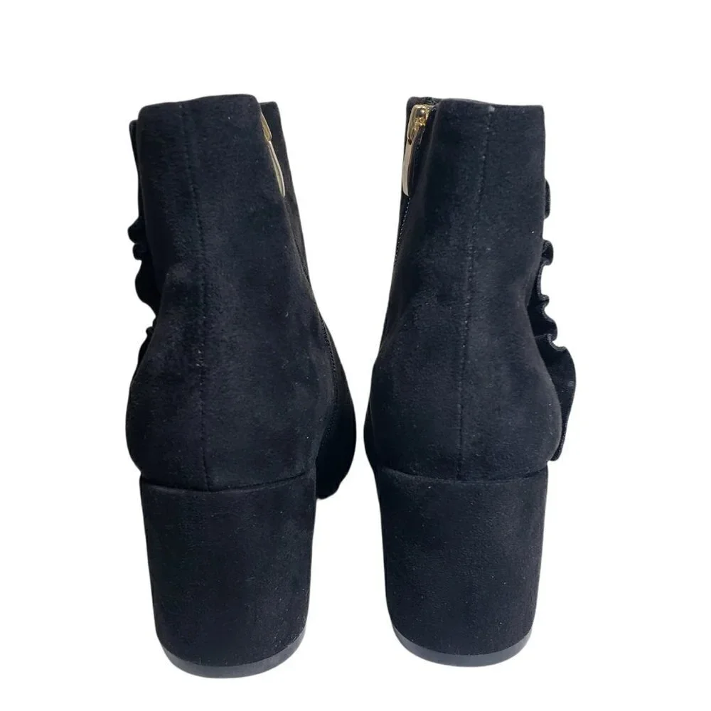 Rockport Womens Black Faux Suede Side Zip Ruffle Bootie Ankle Boots Size 8.5